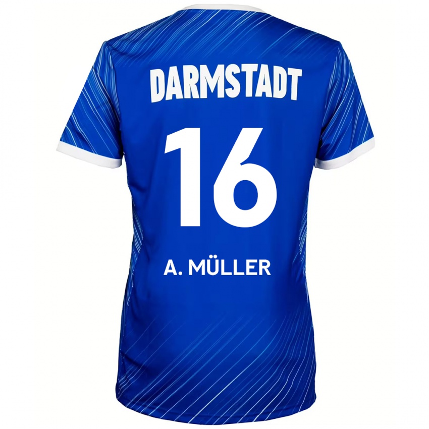 Dětské Andreas Müller #16 Modrá Bílá Domů Hráčské Dresy 2024/25 Dres