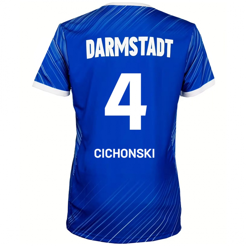 Dětské Florian Cichonski #4 Modrá Bílá Domů Hráčské Dresy 2024/25 Dres