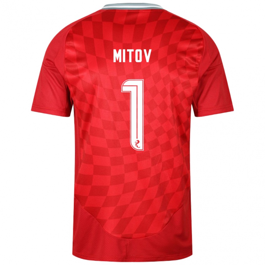 Pánské Dimitar Mitov #1 Červený Domů Hráčské Dresy 2024/25 Dres