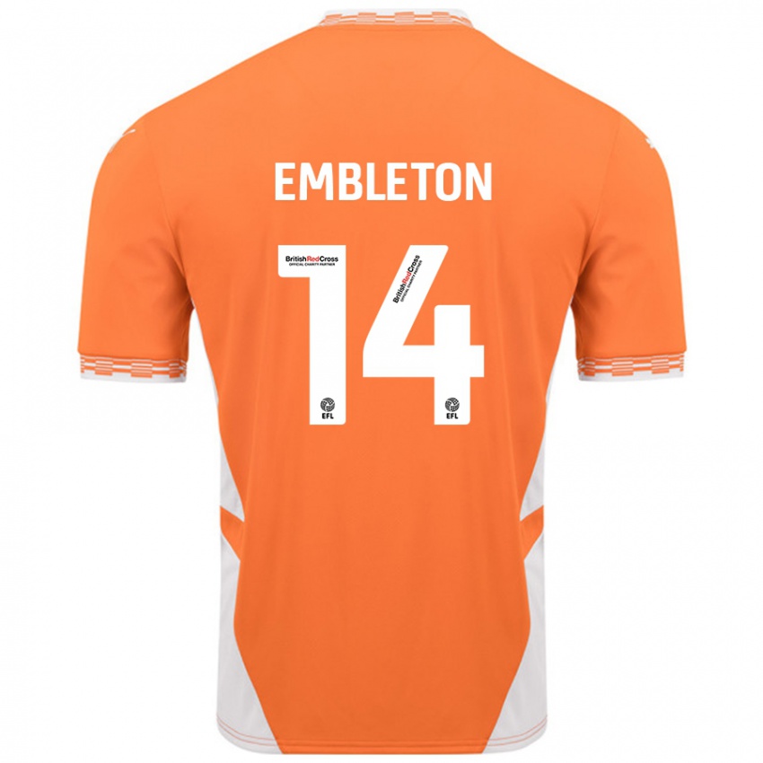 Dětské Elliot Embleton #14 Oranžová Bílá Domů Hráčské Dresy 2024/25 Dres