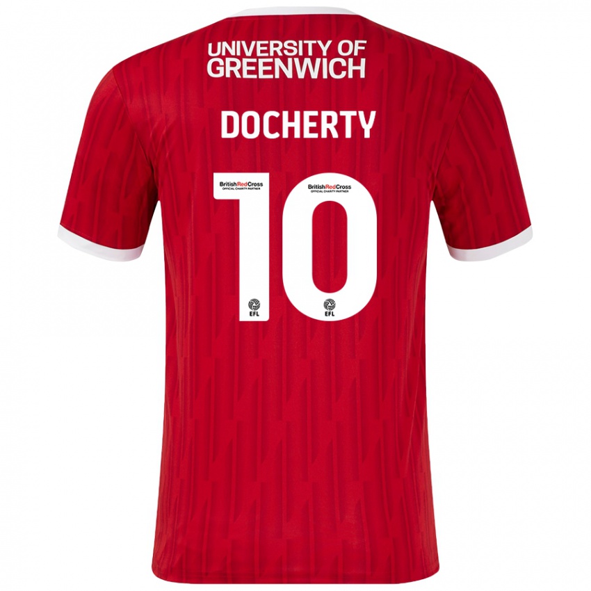 Dětské Greg Docherty #10 Červená Bílá Domů Hráčské Dresy 2024/25 Dres