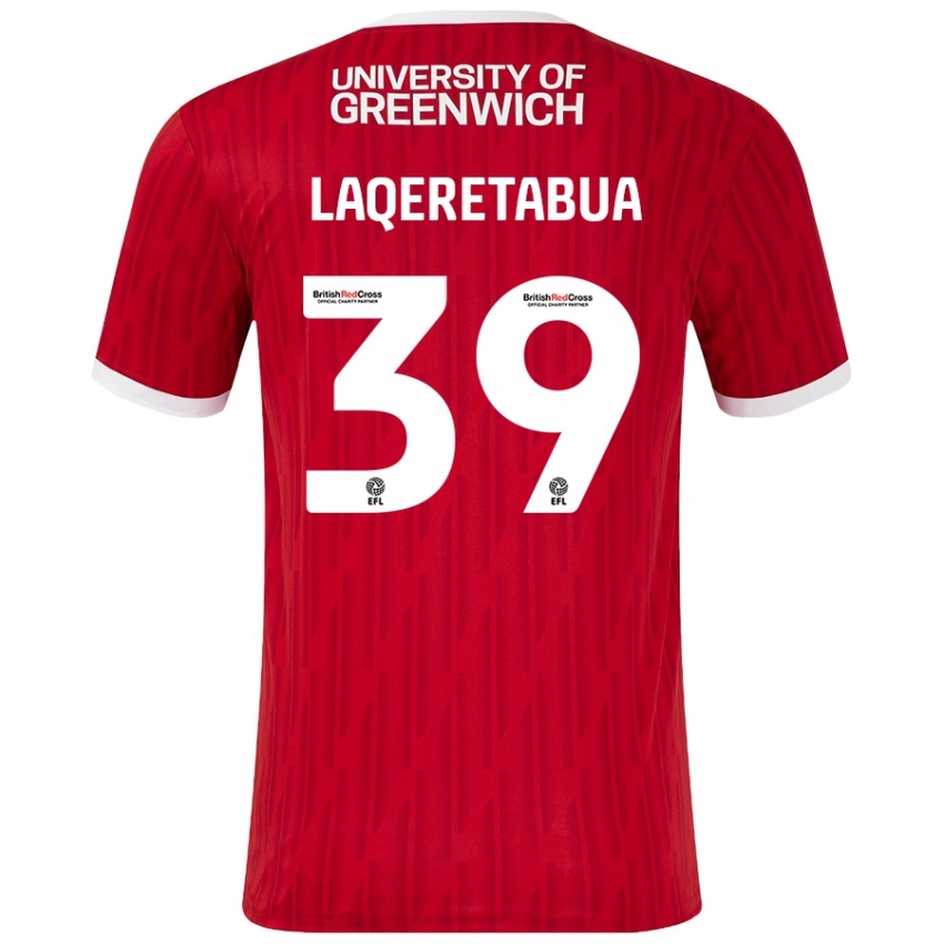 Dětské Josh Laqeretabua #39 Červená Bílá Domů Hráčské Dresy 2024/25 Dres