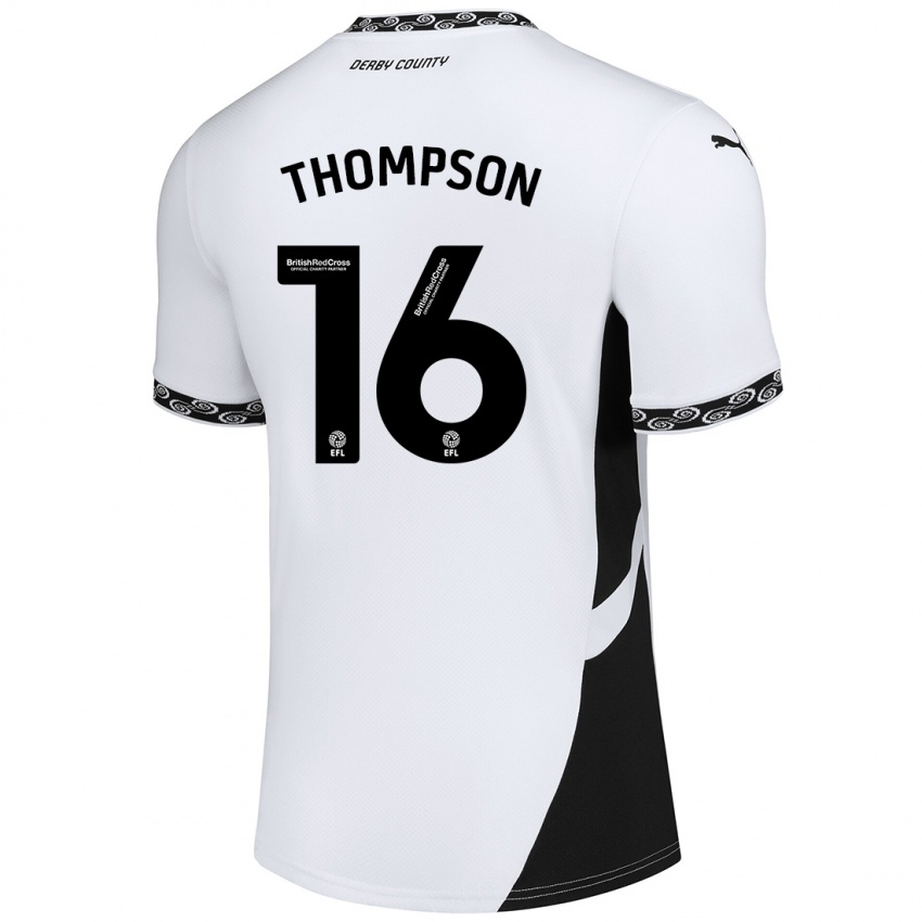 Dětské Liam Thompson #16 Bílá Černá Domů Hráčské Dresy 2024/25 Dres