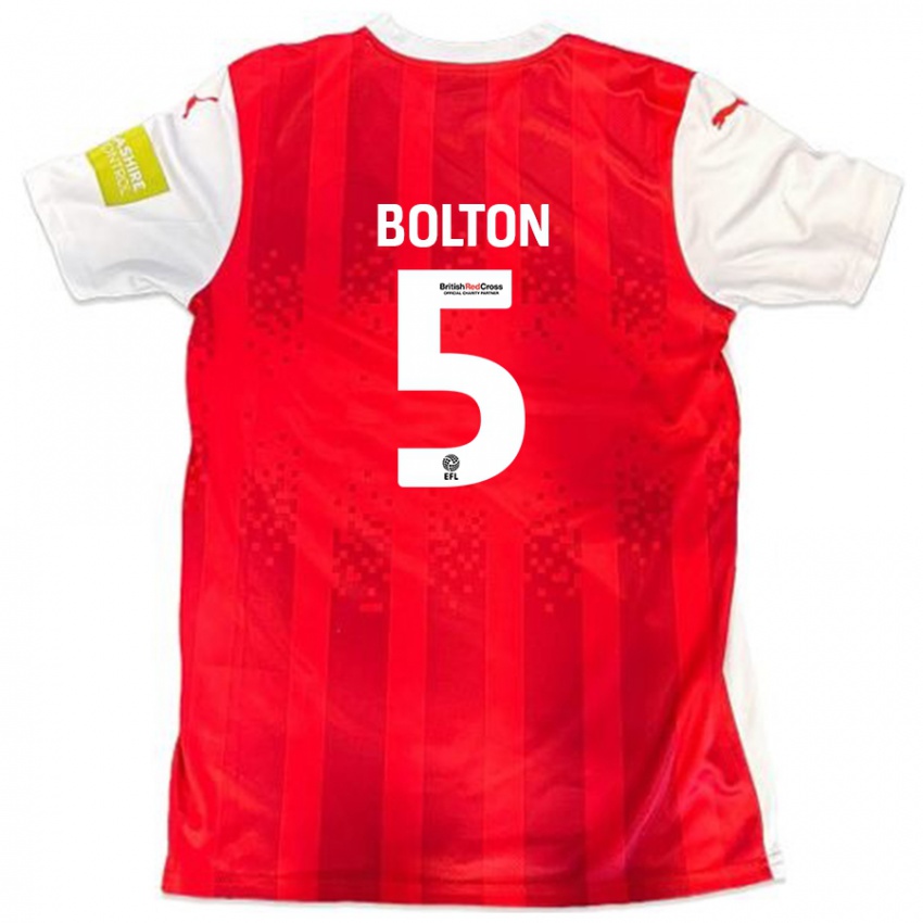 Dětské James Bolton #5 Červená Bílá Domů Hráčské Dresy 2024/25 Dres