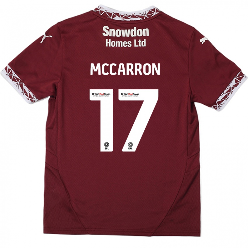 Dětské Liam Mccarron #17 Burgundské Domů Hráčské Dresy 2024/25 Dres