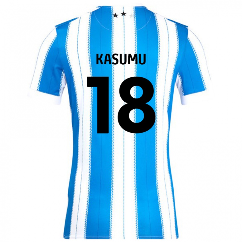 Dětské David Kasumu #18 Modrá Bílá Domů Hráčské Dresy 2024/25 Dres