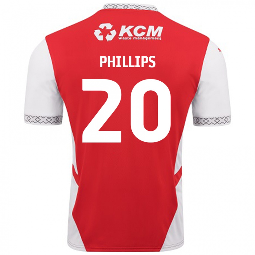 Dětské Dillon Phillips #20 Červená Bílá Domů Hráčské Dresy 2024/25 Dres