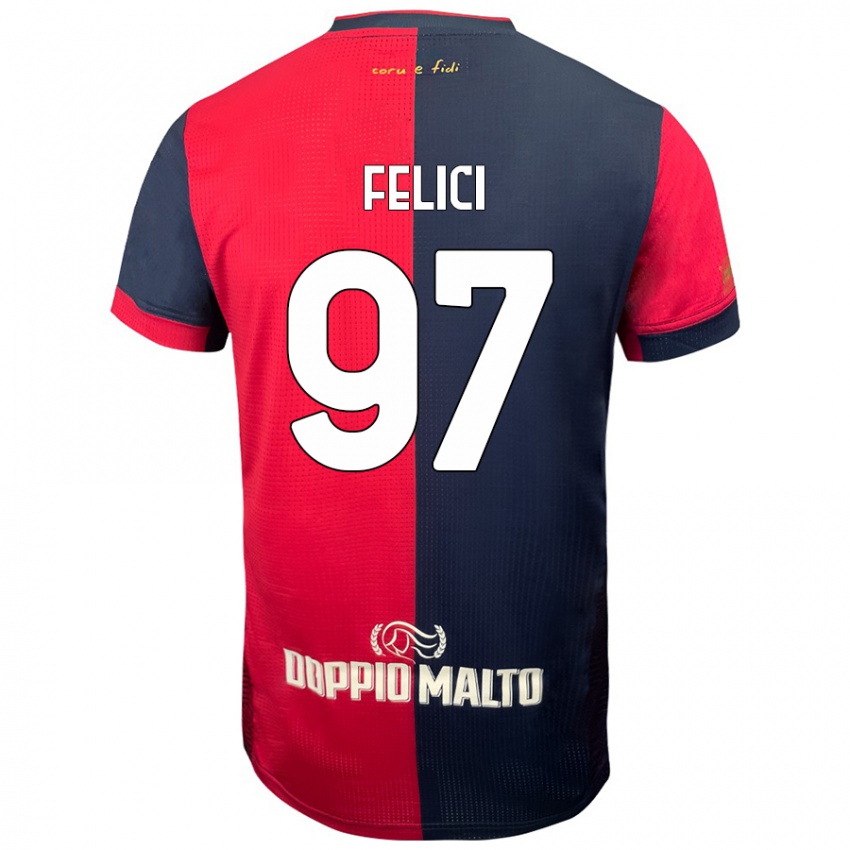 Dětské Mattia Felici #97 Červená Tmavší Modrá Domů Hráčské Dresy 2024/25 Dres