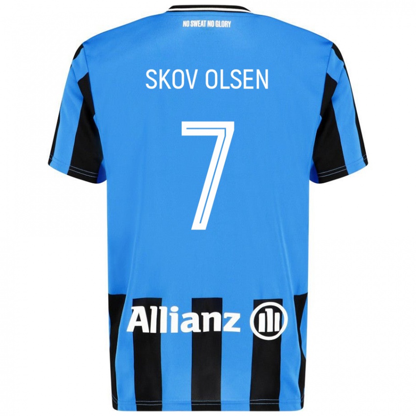 Dětské Andreas Skov Olsen #7 Nebesky Modrá Černá Domů Hráčské Dresy 2024/25 Dres