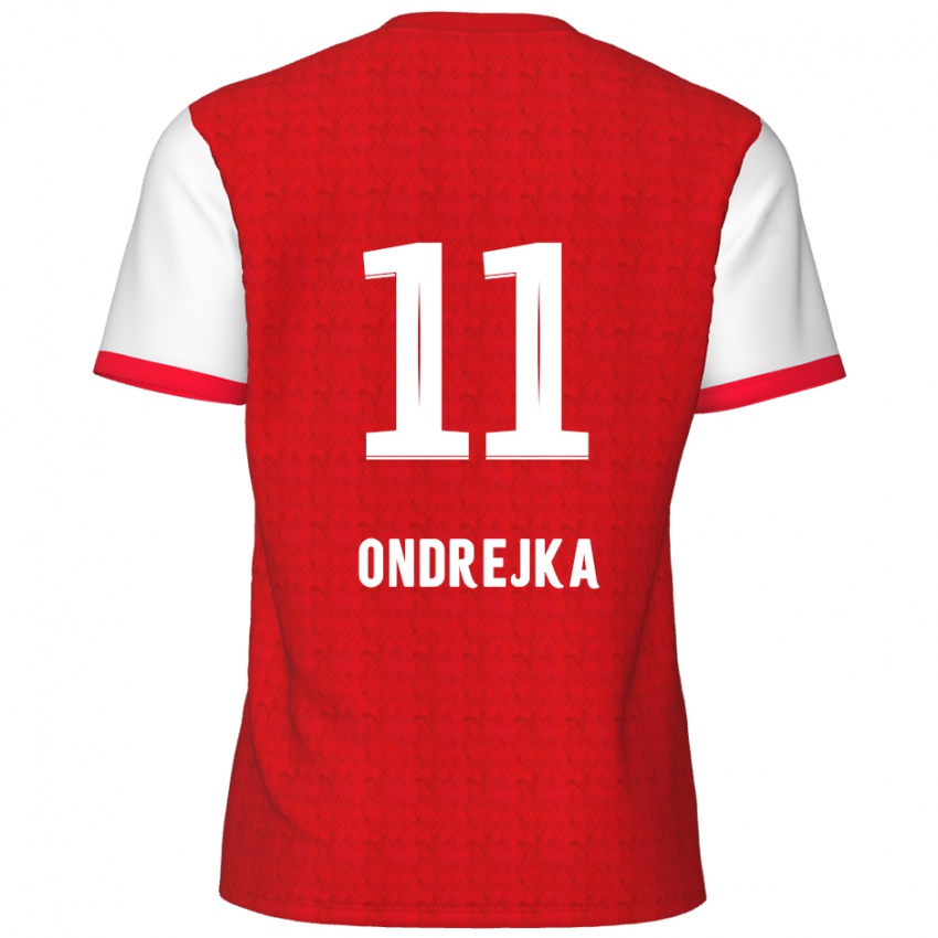 Dětské Jacob Ondrejka #11 Červená Bílá Domů Hráčské Dresy 2024/25 Dres