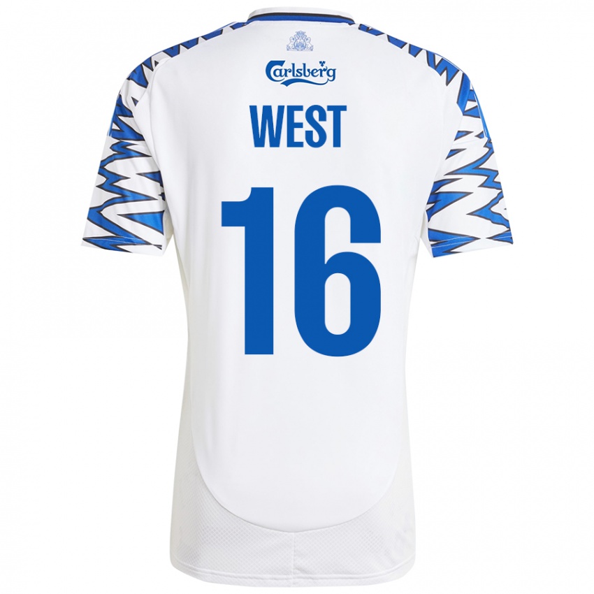 Dětské Liam West #16 Bílá Nebesky Modrá Domů Hráčské Dresy 2024/25 Dres