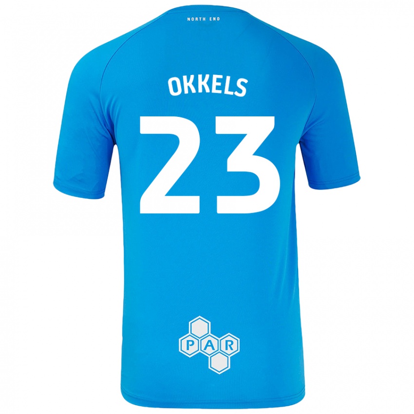 Dětské Jeppe Okkels #23 Nebesky Modrá Daleko Hráčské Dresy 2024/25 Dres