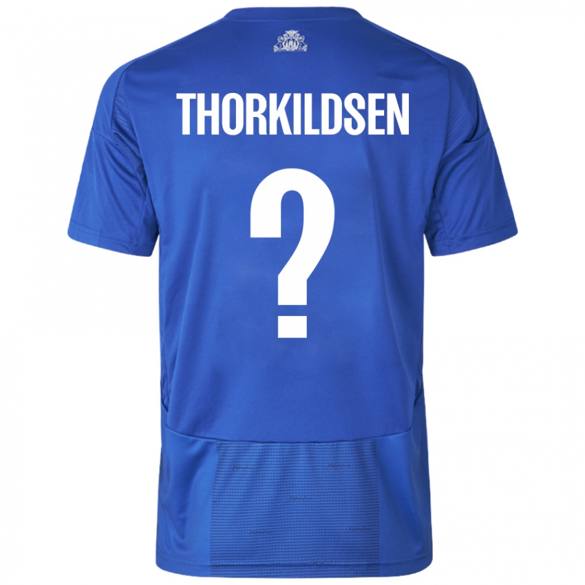 Dětské Elias Thorkildsen #0 Bílá Modrá Daleko Hráčské Dresy 2024/25 Dres