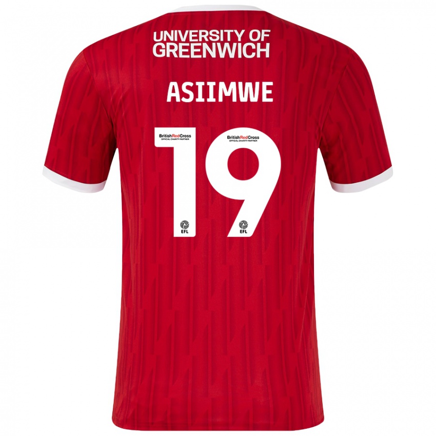 Dámské Nathan Asiimwe #19 Červená Bílá Domů Hráčské Dresy 2024/25 Dres