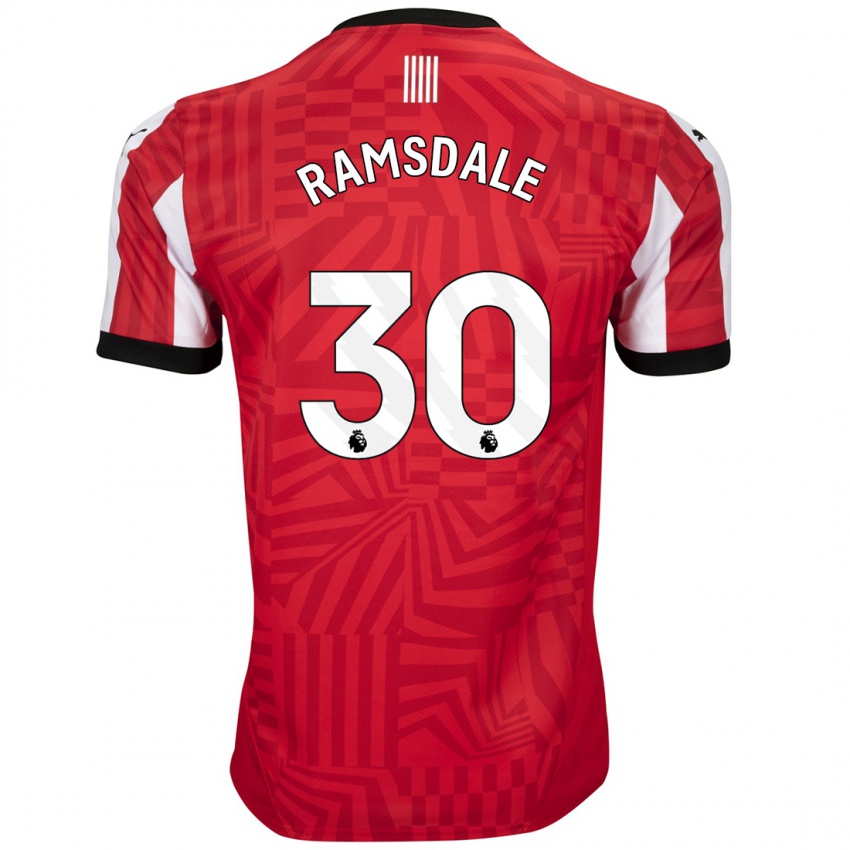 Dětské Aaron Ramsdale #30 Červená Bílá Domů Hráčské Dresy 2024/25 Dres