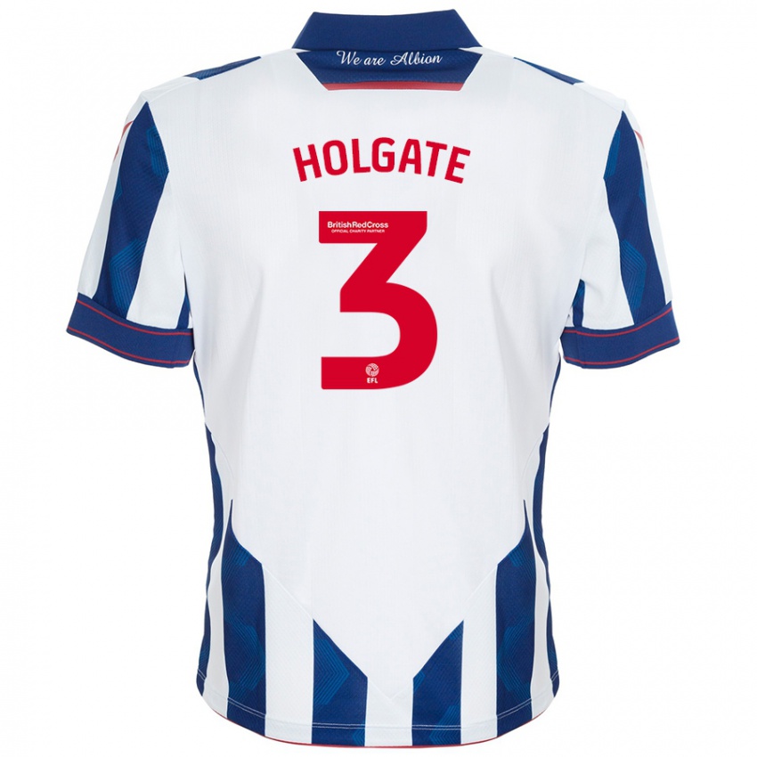 Dětské Mason Holgate #3 Bílá Tmavě Modrá Domů Hráčské Dresy 2024/25 Dres